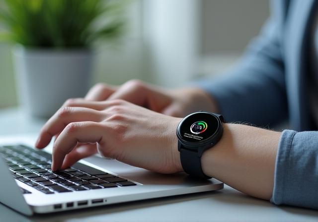 Person trägt ein modernes Fitness-Wearable bei der Arbeit